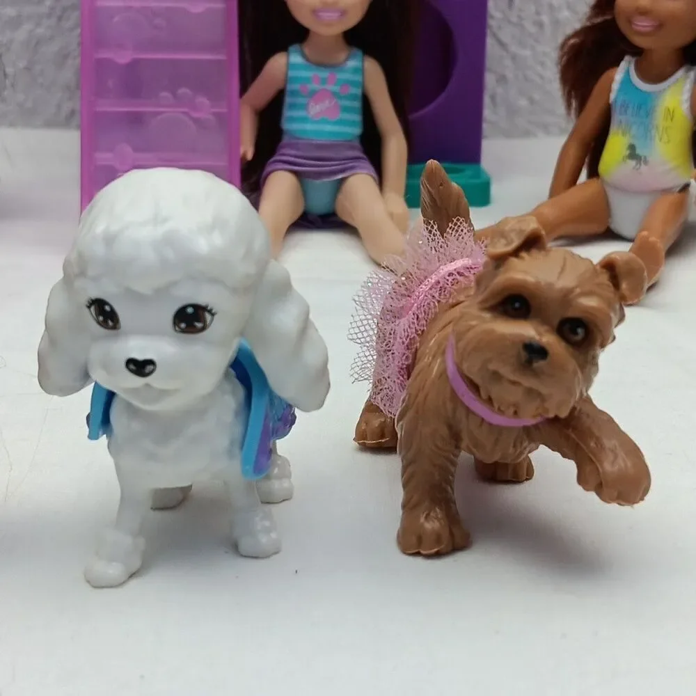 Barbie Club Chelsea Dolls & Yorkshire & Scottish Terrier Poodle Kitty Lot Puppy